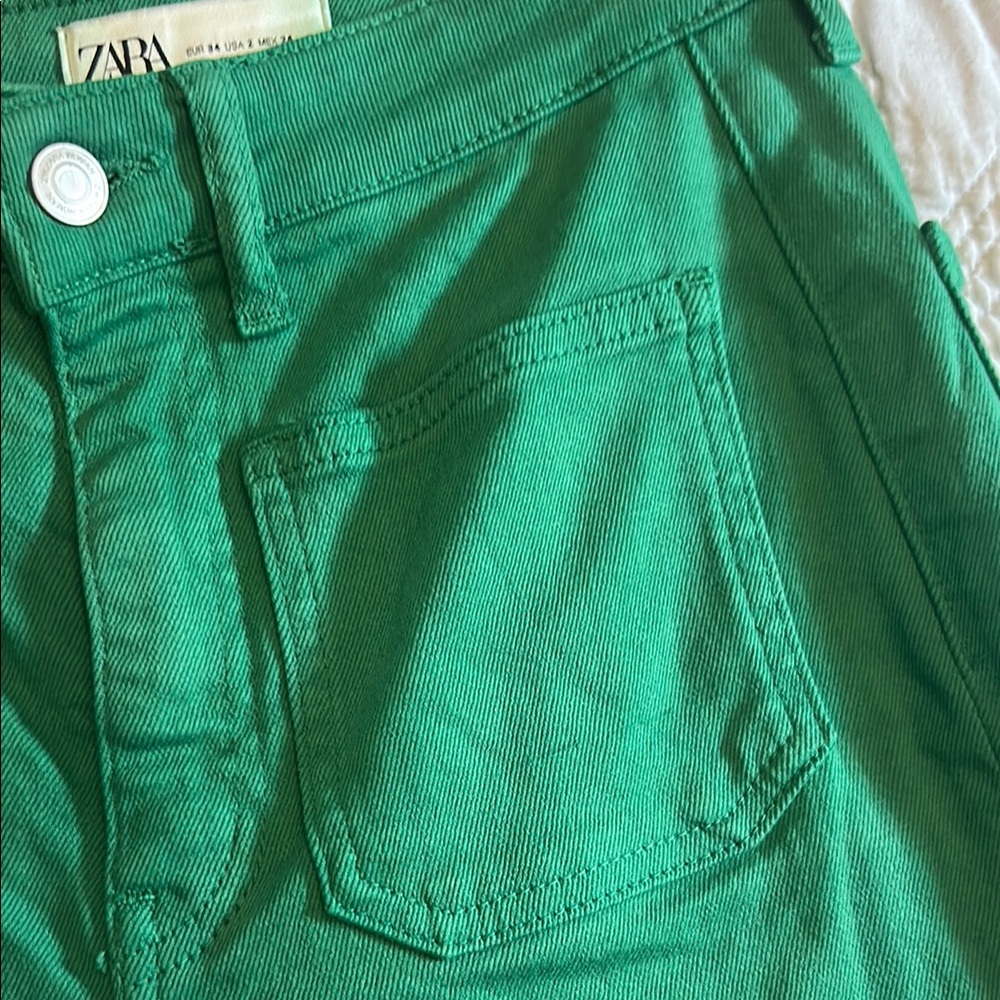 Zara size 2 Green Frayed hem straight leg denim Jeans - Picture 3 of 6